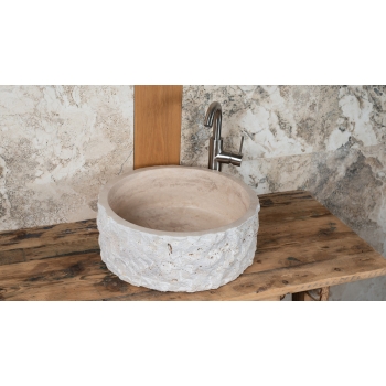 RUSTIC WASHBASIN TRAVERTINE LIGHT ROUND 42x16cm