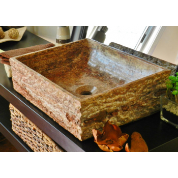 NATURAL STONE SINK  TRAVERTINE RED 42 x 35 cm OMTRR42
