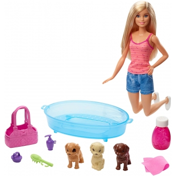 Barbie Familia Muñeca Cuidado de Cachorritos Baño Espuma