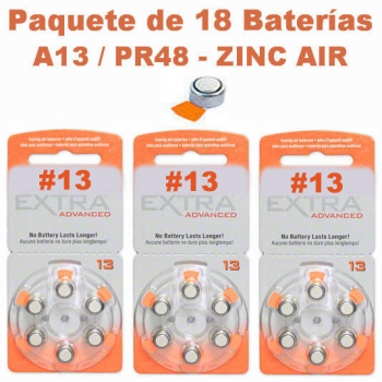 Paquete de 18 - Pilas Baterías  A13 / PR48 Zinc Air Tipo Botón Para Auditivos Aparatos Para Sordera