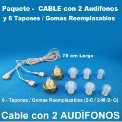 Paquete - CABLE Doble con 2 Audífonos y 6 Tapones - Ear Max®