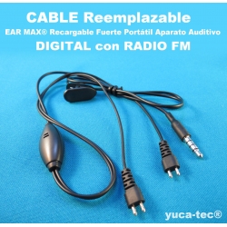 CABLE Reemplazable para EAR MAX® Recargable Fuerte Portátil Aparato Auditivo DIGITAL con RADIO FM y 2 AUDÍFONOS