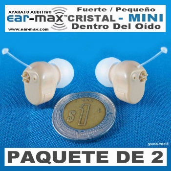 Paquete de 2 EAR MAX® Cristal MINI- Aparato Auditivo Auxiliar - Dentro Del Oído