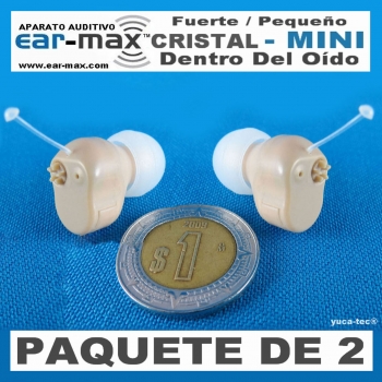 Paquete de 2 EAR MAX® Cristal MINI- Aparato Auditivo Auxiliar - Dentro Del Oído