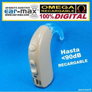 Ear Max® OMEGA RECARGABLE – 100% DIGITAL  Aparato Auditivo Auxiliar – Estilo Curveta