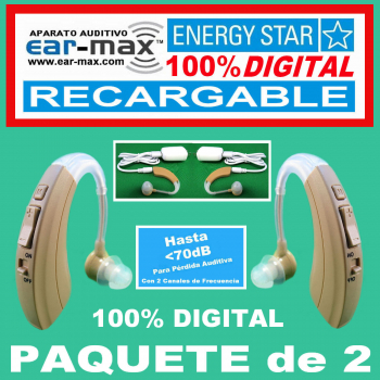 Paquete de 2 - EAR MAX® ENERGY STAR RECARGABLE - Aparato Auditivo 100% DIGITAL