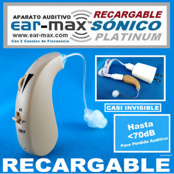 EAR-MAX® SÓNICO PLATINUM RECARGABLE Aparato Auditivo Con 2 Canales de Frecuencia - Estilo Curveta