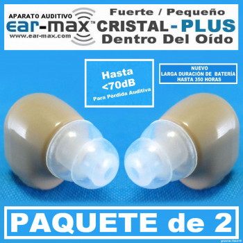 Paquete de 2 EAR MAX® CRISTAL  PLUS  - Aparato Auditivo Auxiliar - Dentro Del Oído