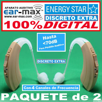 Paquete de 2 - EAR MAX® ENERGY STAR - DISCRETO EXTRA - Aparato Auditivo 100% DIGITAL - con 4 Canales de Frecuencia