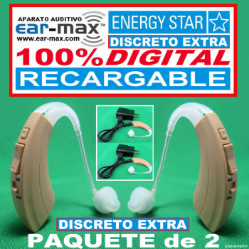 Paquete de 2 EAR MAX® ENERGY STAR DISCRETO EXTRA RECARGABLE - Aparato Auditivo 100% DIGITAL