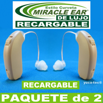 Paquete de 2 MIRACLE EAR® DE LUJO Aparato Auditivo RECARGABLE Curveta