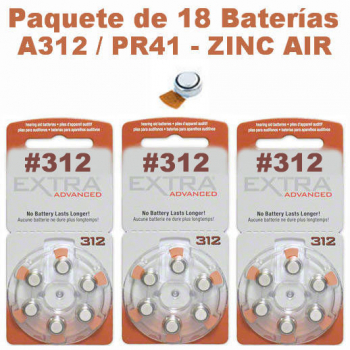 Paquete de 18 - Pilas Baterías A312 / 312 / PR41 Tipo Botón Para Auditivos Aparatos Para Sordera