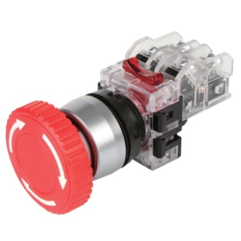 Botón de Hongo emergencia con traba rojo en aluminio 22mm 1NA+1NC HANYOUNG