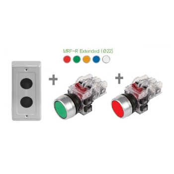 caja-metalica-2-orificios-para-boton-de-25mm-y-2-botones-pulsadores-momentaneo-verde-y-rojo-22mm-en-aluminio-1na1nc-hanyoung