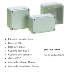 Gabinete Plastico 120X75X50mm Color Gris Claro IP-65 Cubierta Gris