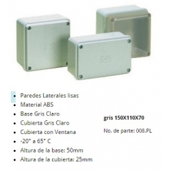 Gabinete Plastico 150X110X70mm Color Gris Claro IP-65 Cubierta Gris