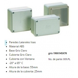 Gabinete Plastico 190X145X70mm Color Gris Claro IP-65 Cubierta Gris