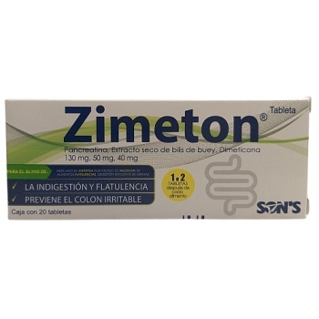 ZIMETON (PANCREATINA / EXTRACTO SECO DE BILIS  DE BUEY / DIMETICONA) 130MG/50MG/40MG 20TAB