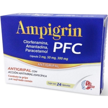 AMPIGRIN (CHLORPHENAMINE, AMANTADINE, PARACETAMOL) 3MG/50MG/300MG 24 CAPSULES