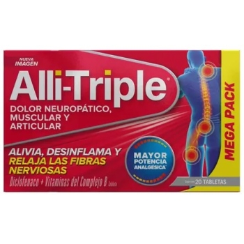ALLI TRIPLE (DICLOFENACO, VITAMINAS B12,B6,B1) 50MG,0.25MG,50MG,50MG 20 TABLETAS