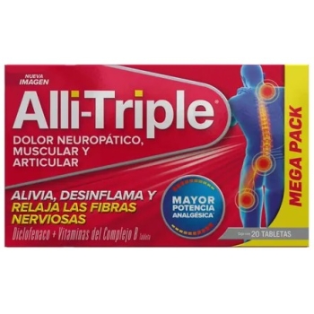 ALLI TRIPLE (DICLOFENACO, VITAMINS B12, B6,B1) 50MG,0.25MG,50MG,50MG 20 TABLETS