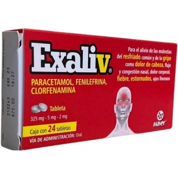 EXALIV (PARACETAMOL, FENILEFRINA, CLORFENAMINA) 24 TABLETAS