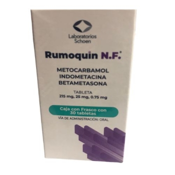 RUMOQUIN N.N. (METHOCARBAMOL, INDOMETHACIN, BETAMETHASONE) 215MG, 25MG, 0.075MG 30 TABLETS