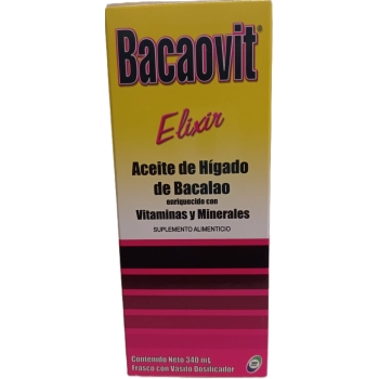 BACAOVIT ELIXIR (ACEITE DE HIGADO DE BACALAO VIT Y MIN) 340ML ESTE PRODUCTO SOLO ESTÁ DISPONIBLE EN MÉXICO