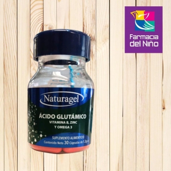 Acido Glutamico, Vitamina B, Zinc, Omega 3 (Naturagel) 1.3g con 30 Capsulas