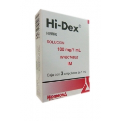 HI DEX (HIERRO) 100MG/1ML SOLUCION INYECTABLE *PRODUCTO NO SE PUEDE ENVIAR FUERA DE MEXICO*