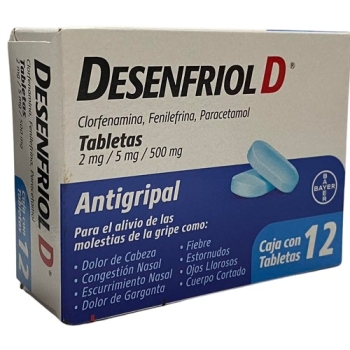 DESENFRIOL D (CHLORPHENAMINE, PHENYLEPHRINE, PARACETAMOL) 12TABLETS 2MG / 5MG / 500MG