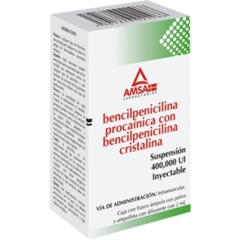 BENCILPENICILINA PROCAINICA CON BENCILPENICILINA CRISTALINA (BENZYLPENICILLIN) AMPOULE BOTTLE WITH POWDER AND 2ML THINNER AMPOULE