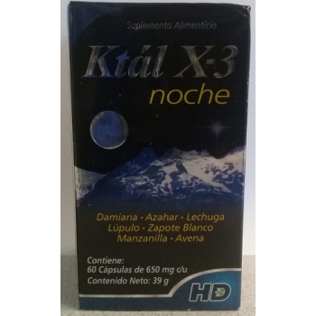 KTAL X-3 (DAMIANA LEAF POWDER, AZAHAR FLOWER, LETTUCE LEAF, HOPPER FLOWER, BALNCO ZAPOTE, CHAMOMILE, OAT AND MAGNESIUM) 650MG 60 CAPSULES