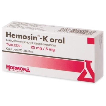 HEMOSIN K (CARBAZOCROMO-BISULFITO SODICO DE MENADIONA) 25MG/5MG 32 TABLETAS