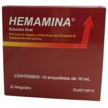 HEMAMINA (LIVER EXTRACT AND VITAMINS FROM COMPLEX B) 10 AMPOULES OF 10 ML *This product cannot be shipped internationally*