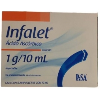 INFALET (ASCORBIC ACID) 1G/10ML 6 AMPOULES- This product is available only to customers within Mexico