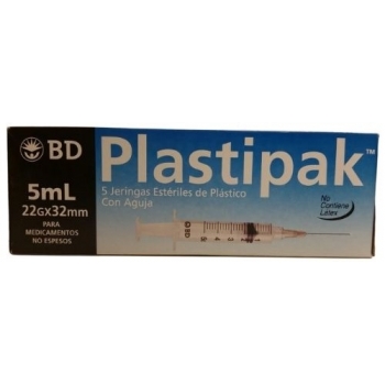 STERILE PLASTIC SYRINGES 5 ML 22GX32MM PLASTIPAK 5 PIECES