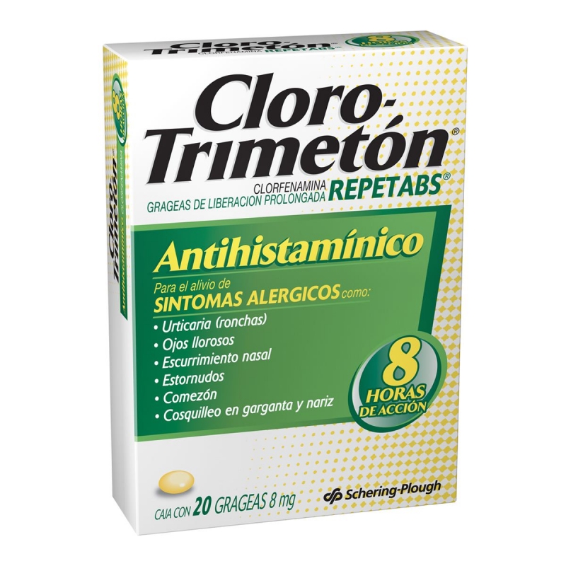 CLOROTRIMETON REPETABS (CLORFENAMINA) 8MG 20TAB MEXIPHARMACY FARMACIA ONLINE EN MEXICO DE