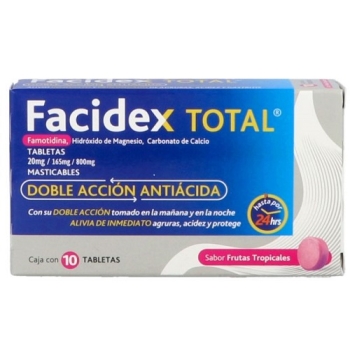 FACIDEX TOTAL (FAMOTIDINA, HIDROXIDO DE MAGNESIO, CARBONATO DE CALCIO) 10 TABLETAS MASTICABLES 20MG/165MG/800MG