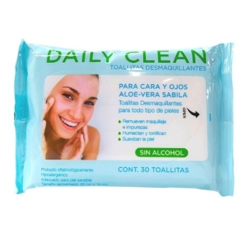 DAILY CLEAN ALOE AND ALOE VERA MAKEUP REMOVER WIPES w/30 Pcs