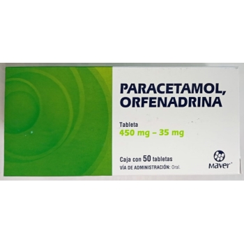 PARACETAMOL, ORFENADRINA 450MG-35MG (MAVER) CON 50 TABLETAS