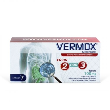 VERMOX (Mebendazol) 100mg 6 tabletas