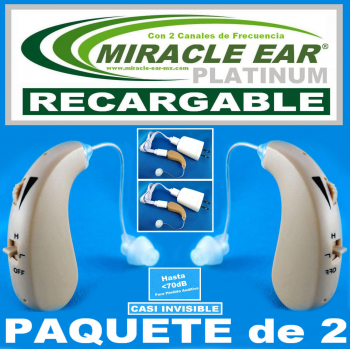 Paquete de 2 MIRACLE EAR® PLATINUM RECARGABLE Aparato Auditivo Con 2 Canales de Frecuencia