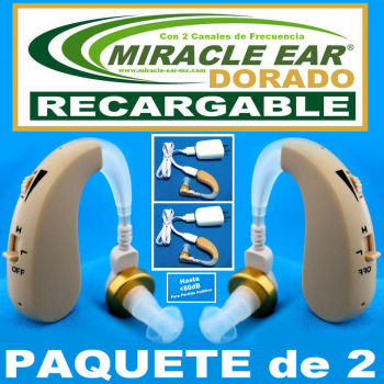 Paquete de 2 MIRACLE EAR® DORADO RECARGABLE Aparato Auditivo Con 2 Canales de Frecuencia